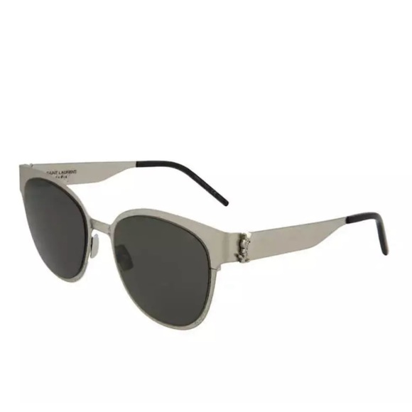 New Saint Laurent Round Sunglasses SLM42 Silver Grey Temple Logo YSL Case - Picture 1 of 13